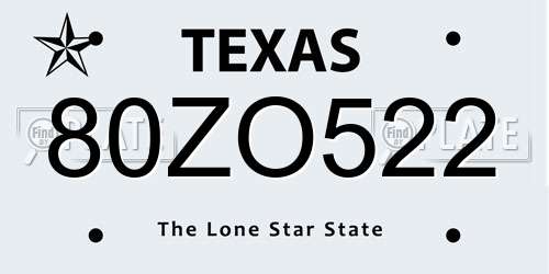 80ZO522 Texas License Plate