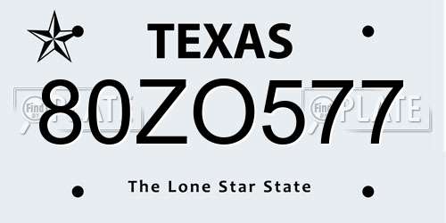 80ZO577 Texas License Plate