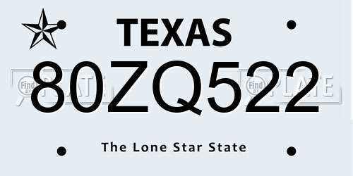 80ZQ522 Texas License Plate