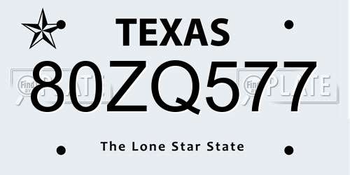 80ZQ577 Texas License Plate