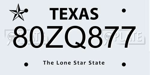 80ZQ877 Texas License Plate