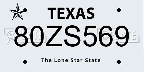80ZS569 Texas License Plate