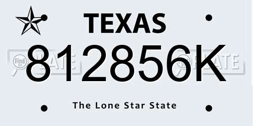 812856K Texas License Plate