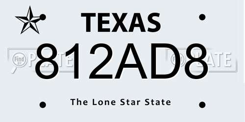 812AD8 Texas License Plate