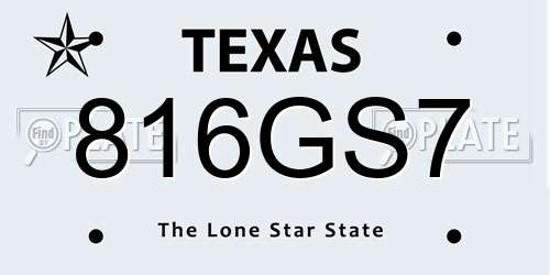 816GS7 Texas License Plate