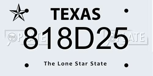 818D25 Texas License Plate