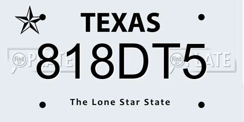818DT5 Texas License Plate