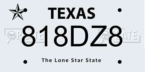 818DZ8 Texas License Plate