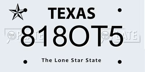 818OT5 Texas License Plate
