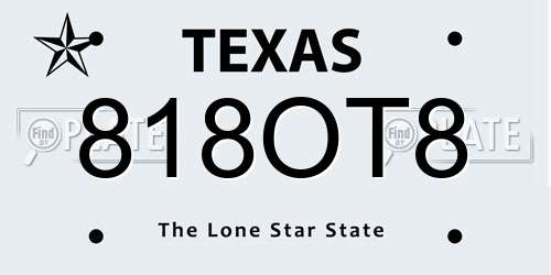 818OT8 Texas License Plate