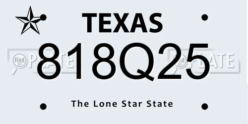 818Q25 Texas License Plate