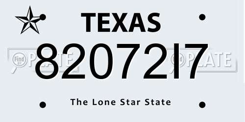 82072I7 Texas License Plate
