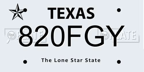 820FGY Texas License Plate