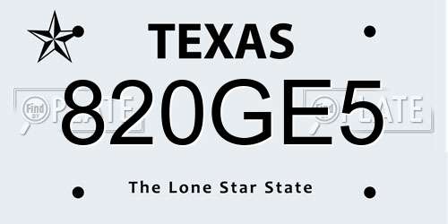 820GE5 Texas License Plate