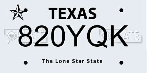 820YQK Texas License Plate