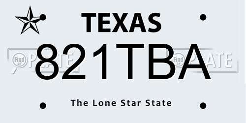 821TBA Texas License Plate