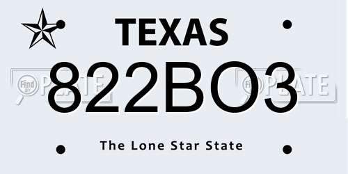 822BO3 Texas License Plate