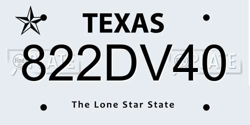 822DV40 Texas License Plate