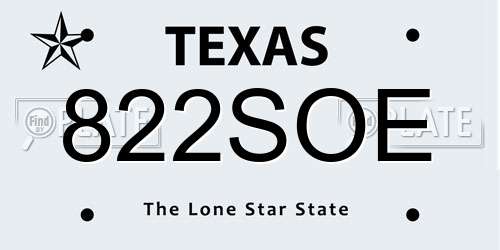 822SOE Texas License Plate