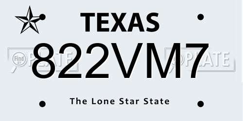 822VM7 Texas License Plate