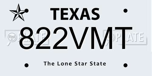 822VMT Texas License Plate