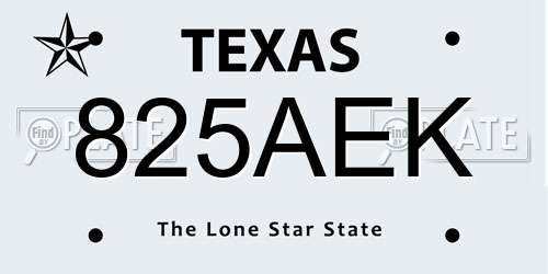 825AEK Texas License Plate