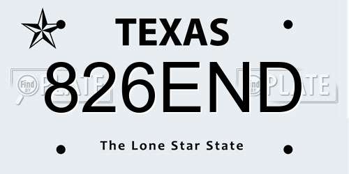 826END Texas License Plate