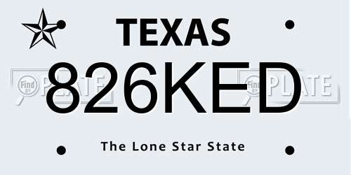 826KED Texas License Plate