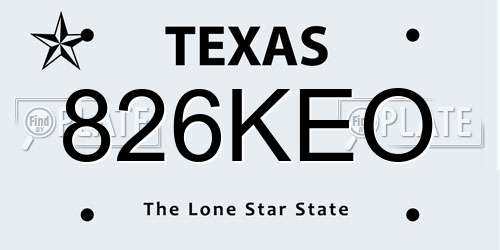 826KEO Texas License Plate