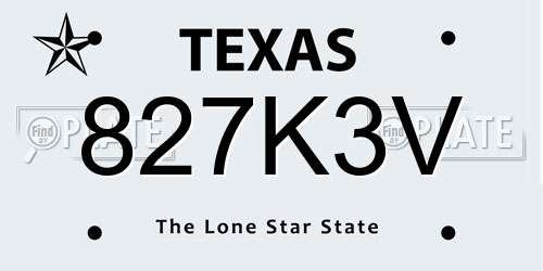 827K3V Texas License Plate