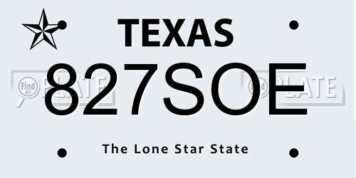 827SOE Texas License Plate