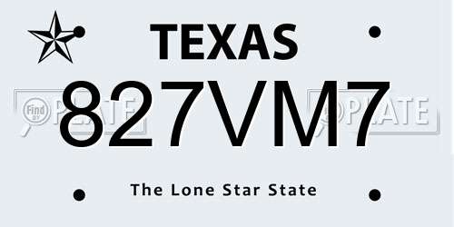 827VM7 Texas License Plate