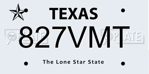 827VMT Texas License Plate