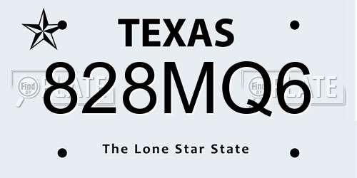 828MQ6 Texas License Plate