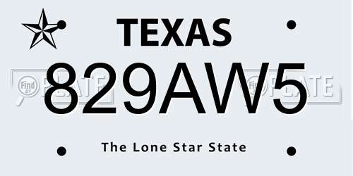 829AW5 Texas License Plate