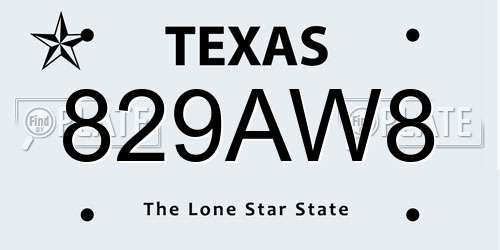 829AW8 Texas License Plate