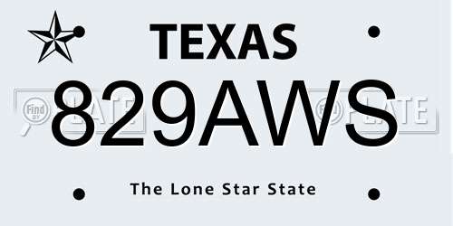 829AWS Texas License Plate