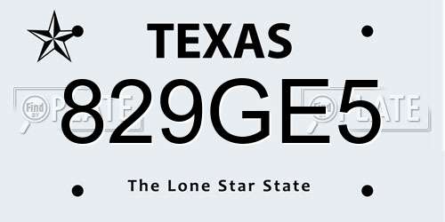 829GE5 Texas License Plate