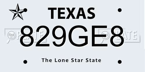 829GE8 Texas License Plate
