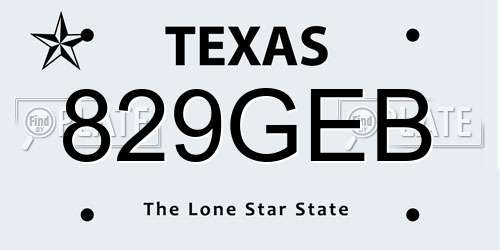 829GEB Texas License Plate