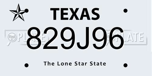 829J96 Texas License Plate