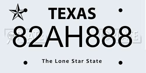 82AH888 Texas License Plate