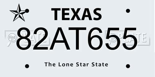 82AT655 Texas License Plate