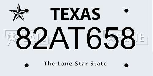 82AT658 Texas License Plate