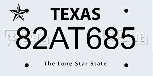 82AT685 Texas License Plate