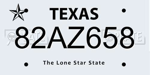 82AZ658 Texas License Plate