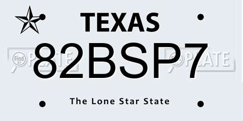 82BSP7 Texas License Plate