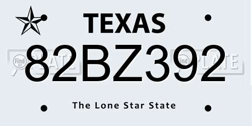 82BZ392 Texas License Plate