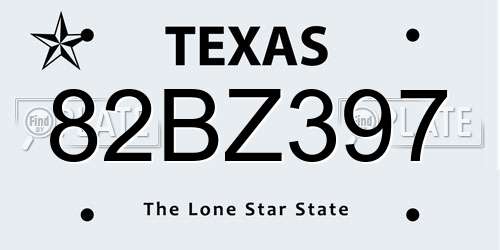 82BZ397 Texas License Plate