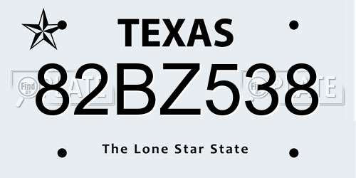 82BZ538 Texas License Plate